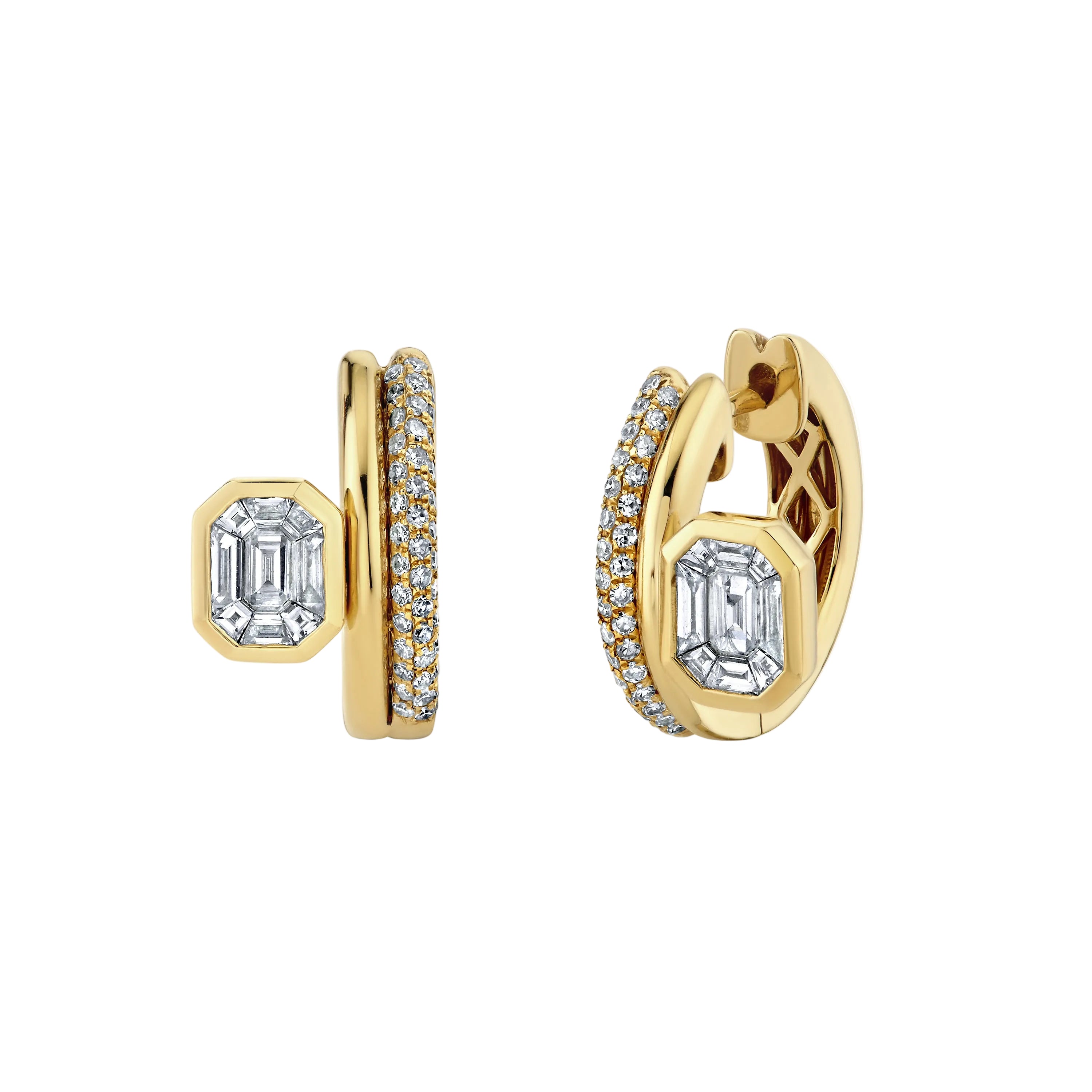 Floating Bezel Diamond Huggies in 18K Yellow Gold