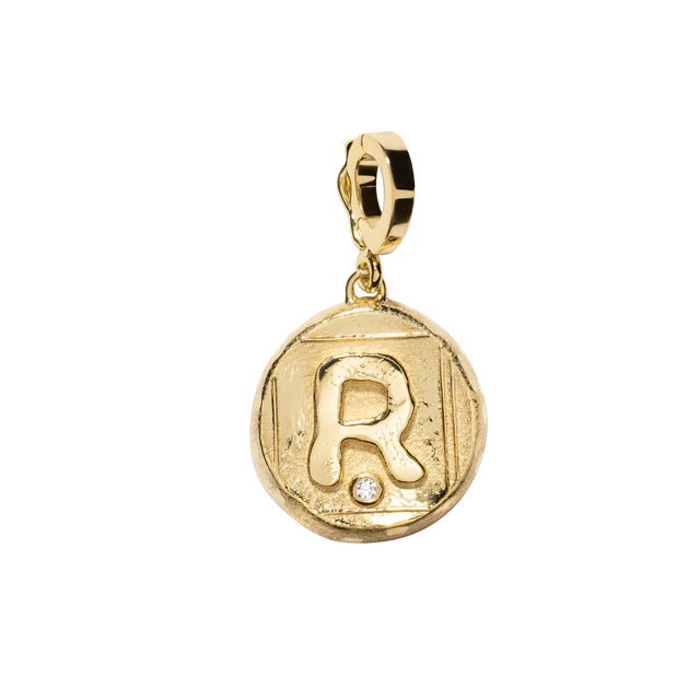 Diamond R Signature Small Coin Charm