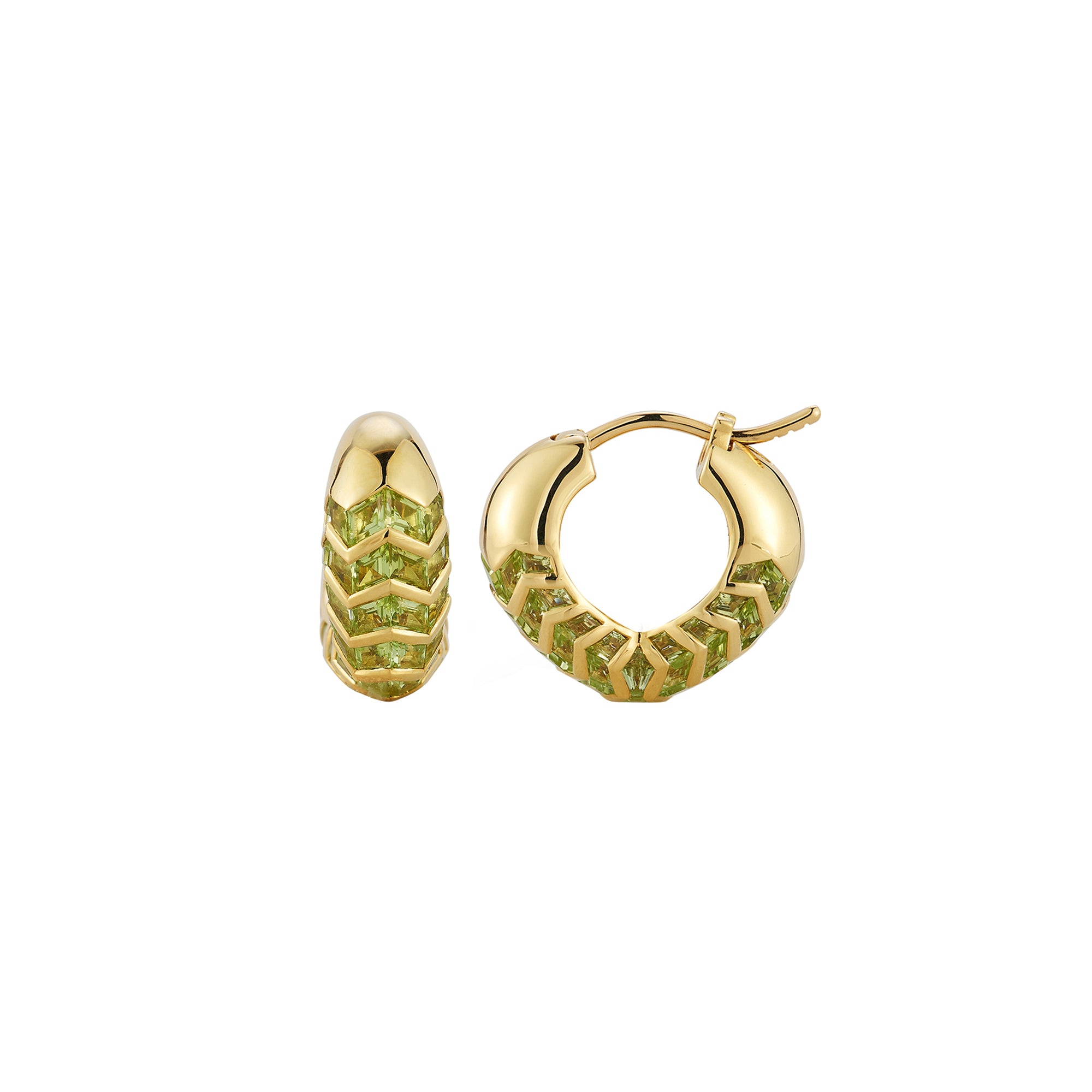 Small Peridot Bubble Shield Hoops – Flora