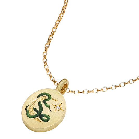 Enamel Snake and Moon Pendant Necklace - Main Img