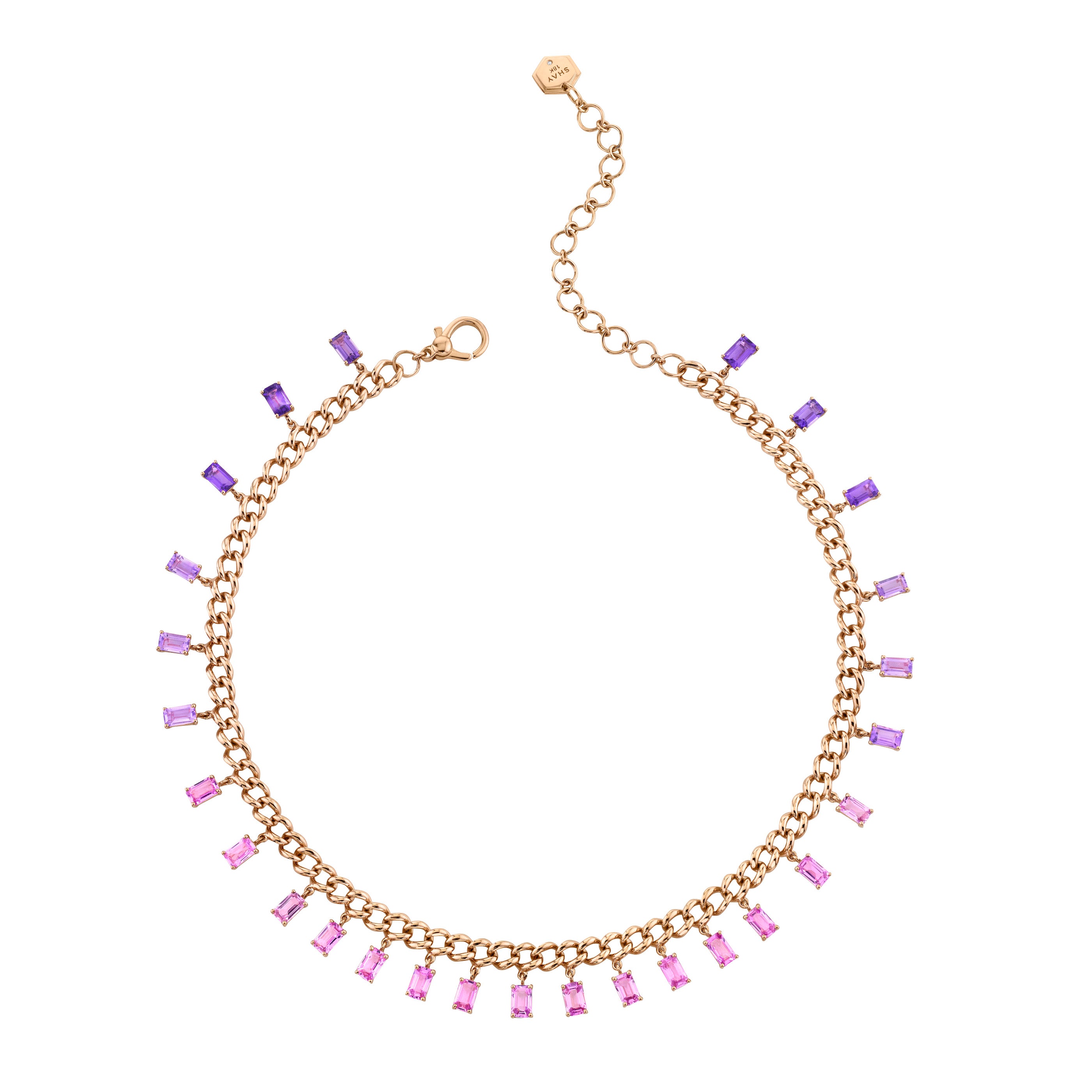 Baguette Pink Sapphire Ombre Gold Link Choker Necklace