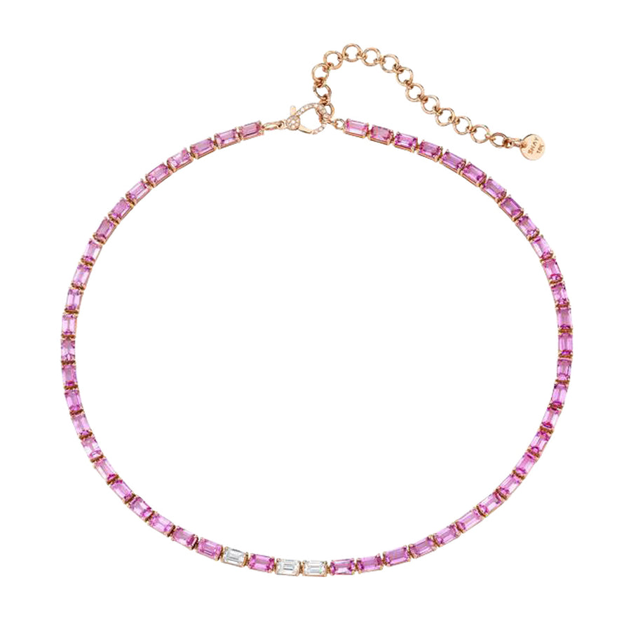SHAY Tennis Necklace - Pink Sapphire and Diamond - Necklaces - Broken English Jewelry, top view