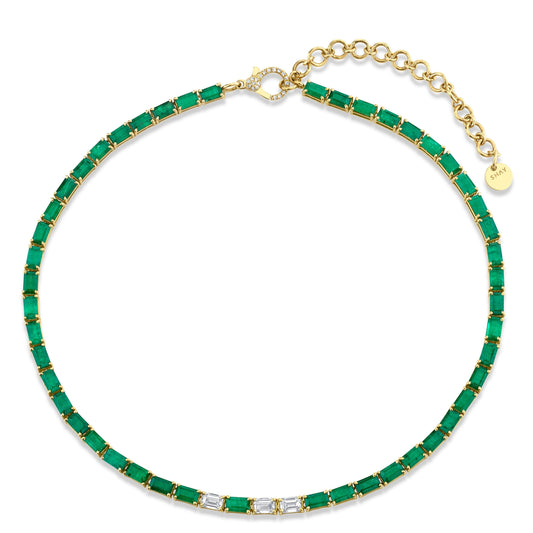 Emerald & Diamond Tennis Necklace - Yellow Gold - Main Img