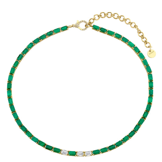 Emerald & Diamond Tennis Necklace - Main Img