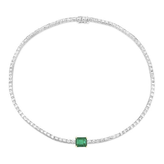 Tennis Necklace - Baguette Diamond and Emerald - Main Img