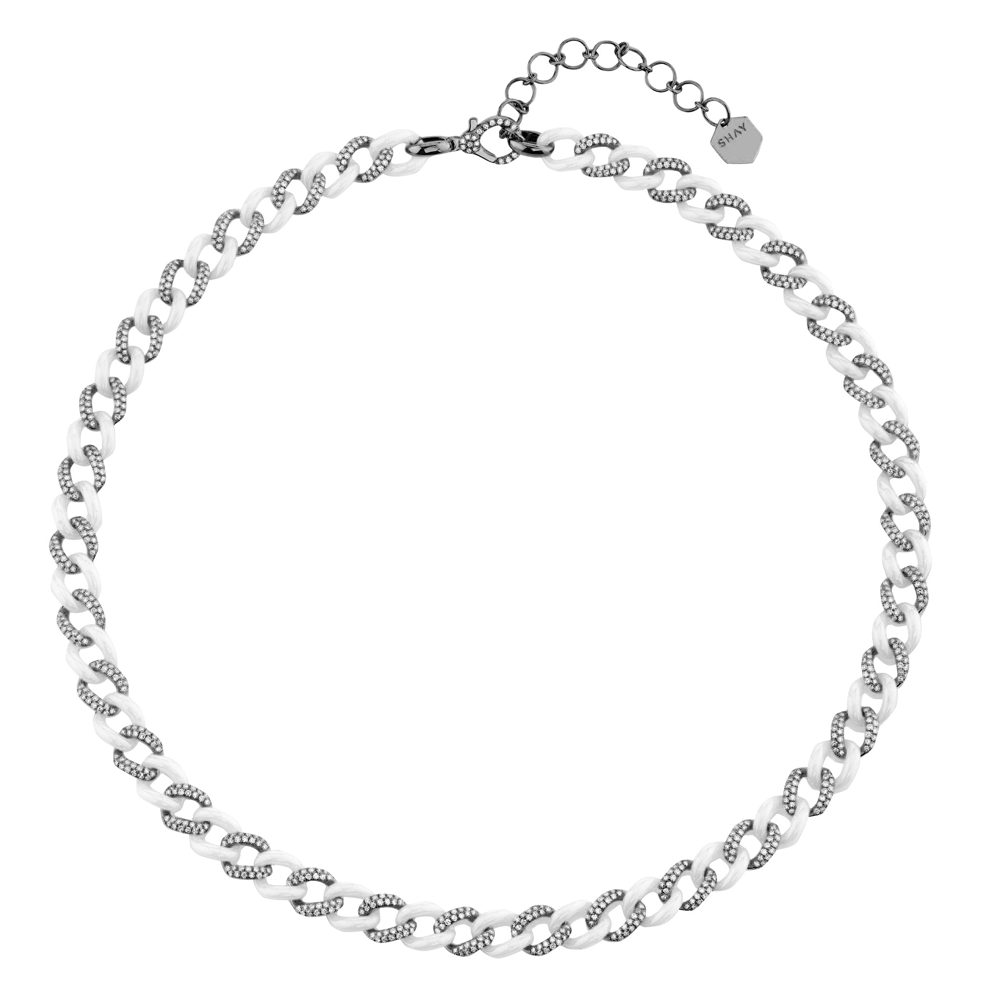 Alternating Pave Diamond and White Ceramic Medium Link Necklace