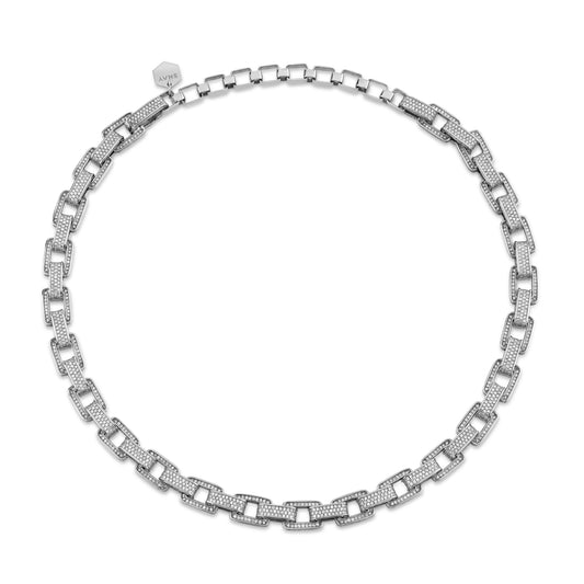 Pave Diamond Deco Link Necklace - White Gold - Main Img