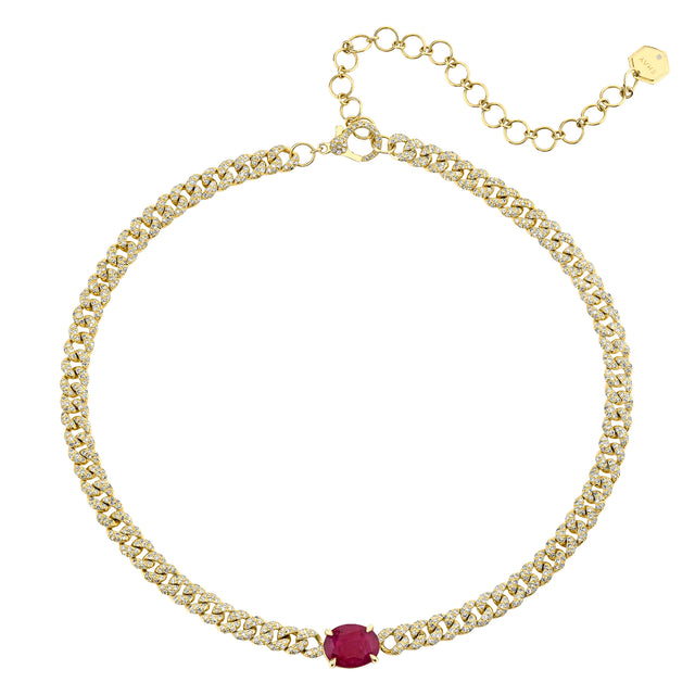 Ruby and Diamond Solitaire Mini Link Necklace