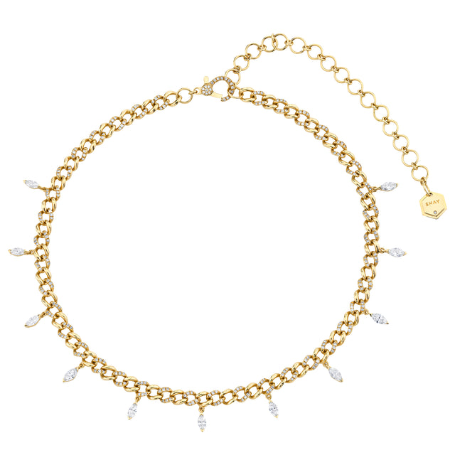 Alternating Pave Diamond and Marquise Drop Diamond Link Choker