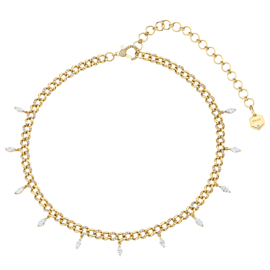 Alternating Pave Diamond and Marquise Drop Diamond Link Choker