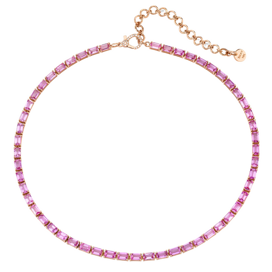 Pink Sapphire Tennis Necklace - Rose Gold - Main Img