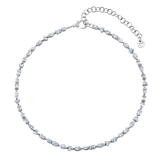 Mini Mixed Diamond Tennis Necklace - White Gold - Main Img