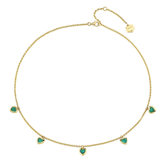 Emerald Five Bezel Heart Necklace - Main Img