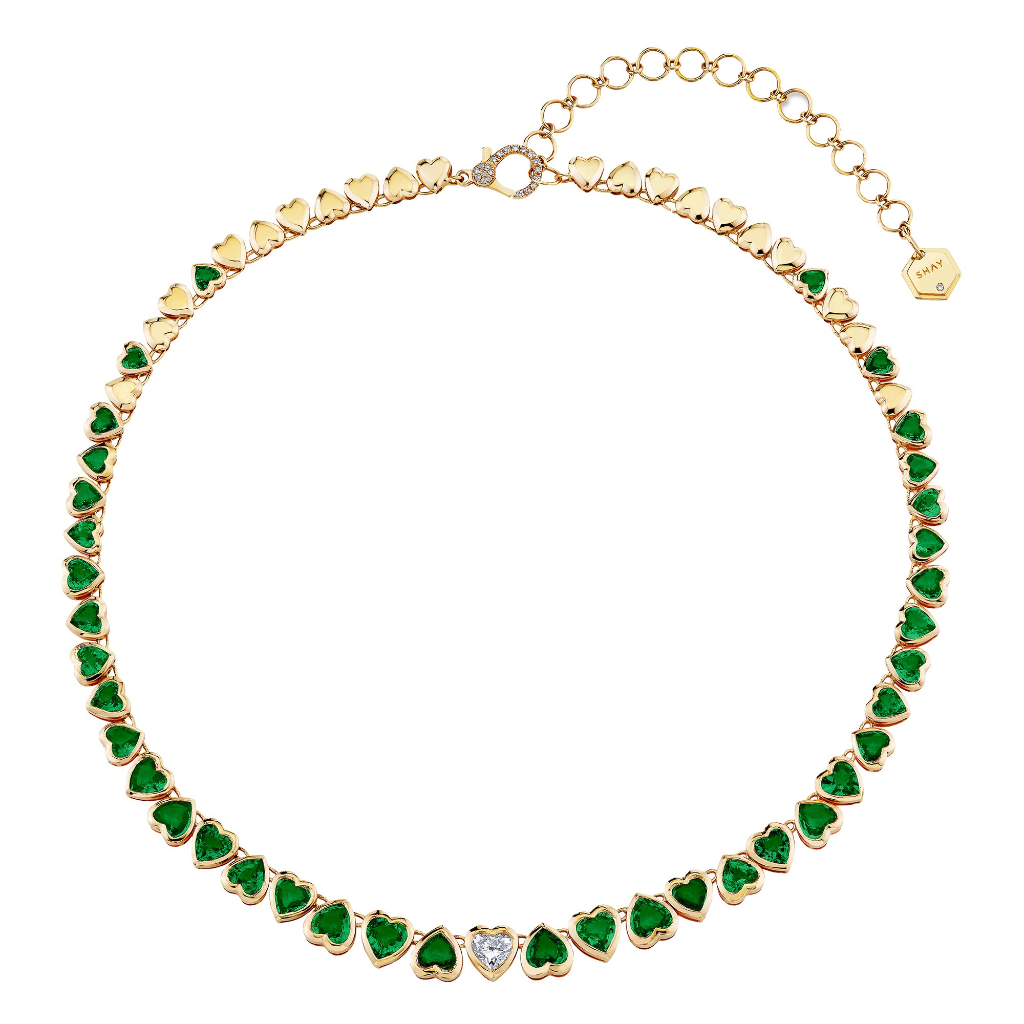 Emerald and Diamond Heart Tennis Necklace