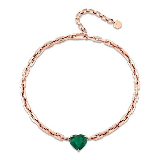 Emerald Heart Mini Deco Link Choker - Rose Gold - Main Img