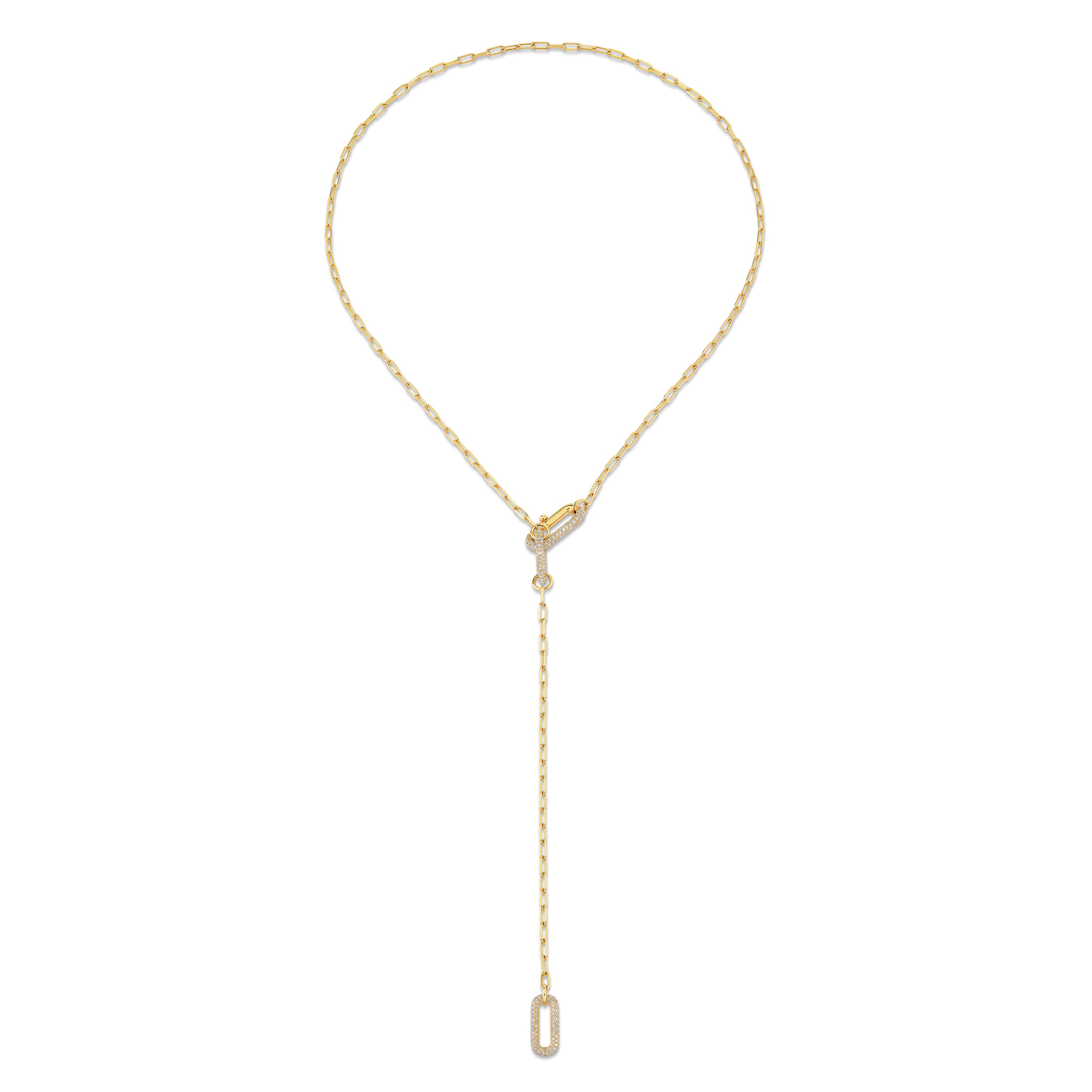 Pave Diamond Cable Lariat Necklace in 18K Yellow Gold