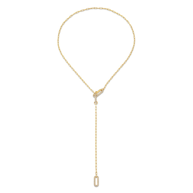 Pave Diamond Cable Lariat Necklace in 18K Yellow Gold