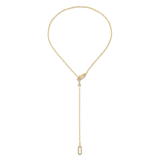 Pave Diamond Cable Lariat Necklace in 18K Yellow Gold - Main Img