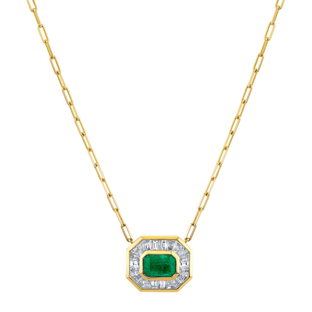 Pink Sapphire and Diamond Radiant Deco Pendant Necklace