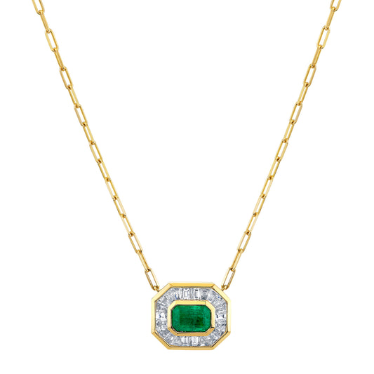 Pink Sapphire and Diamond Radiant Deco Pendant Necklace - Main Img