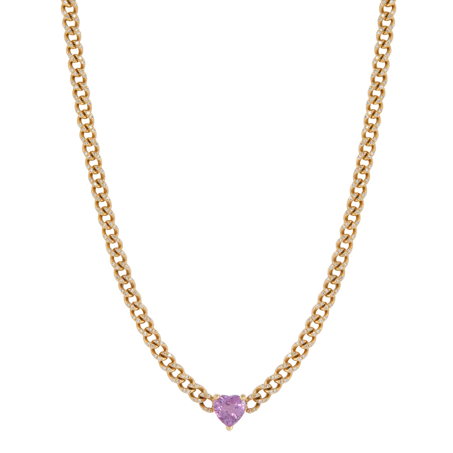 Pave Diamond and Pink Sapphire Heart Baby Link Necklace