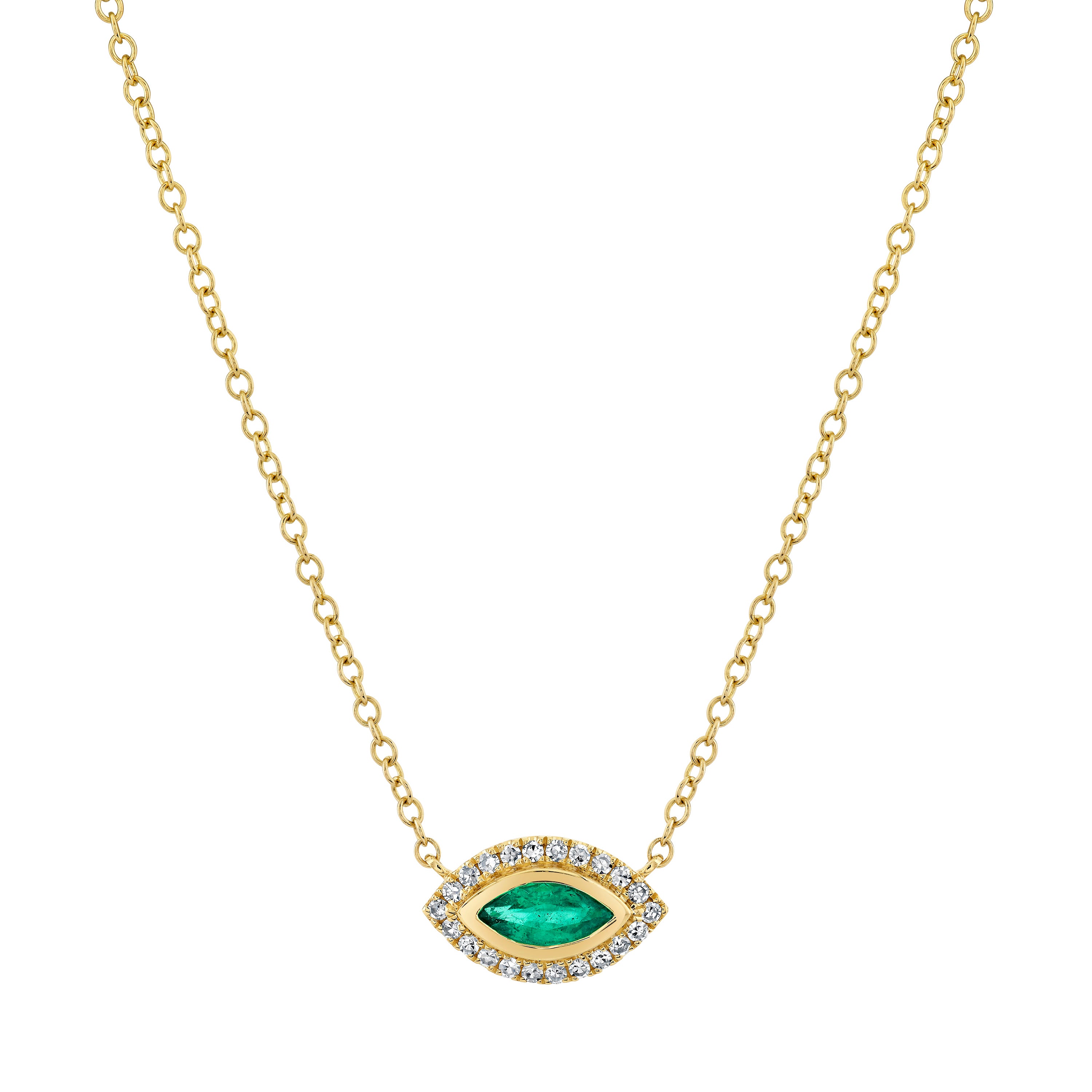 Diamond & Emerald Evil Eye Pendant Necklace in 18K Yellow Gold