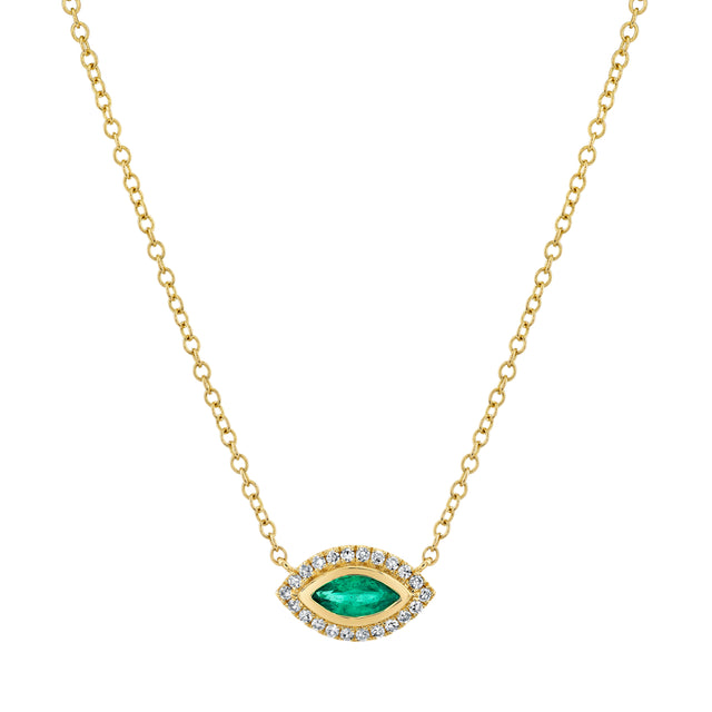 Diamond & Emerald Evil Eye Pendant Necklace in 18K Yellow Gold