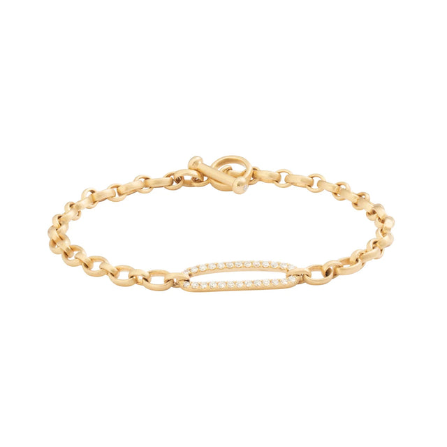 Loriann Stevenson Handmade Signature Oval Link Toggle Bracelet w Diamond Oval Bar - Bracelets - Broken English Jewelry