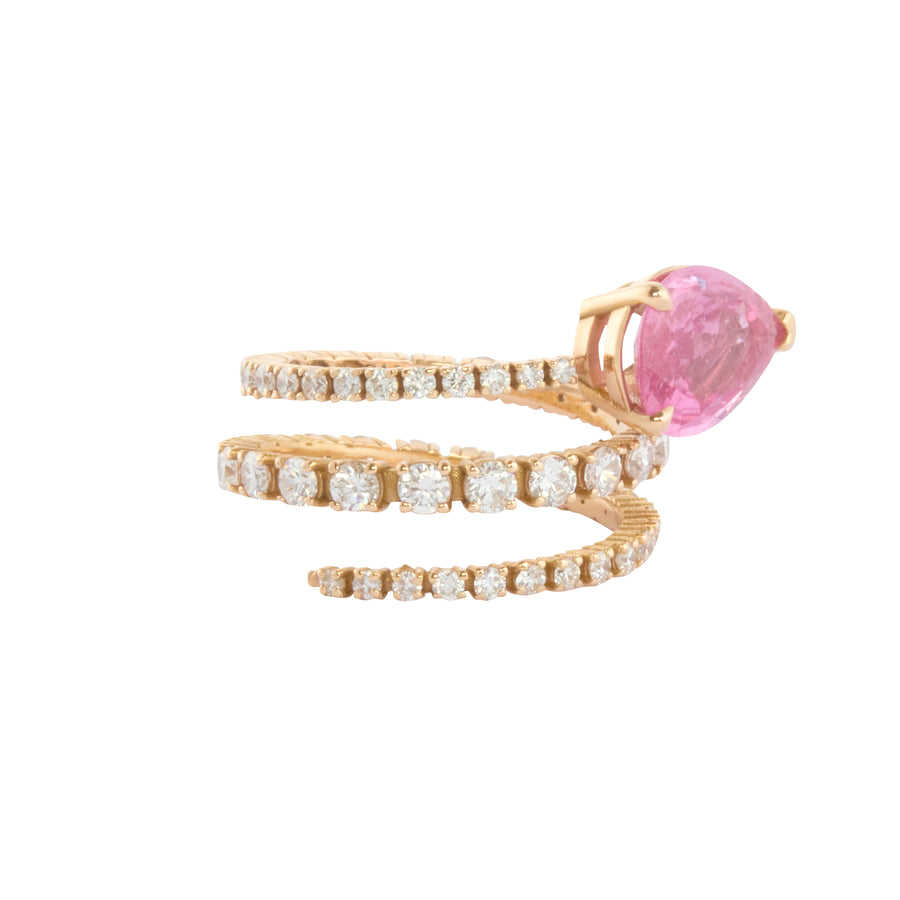 Pink Sapphire and White Diamond Spiral Teardrop Ring