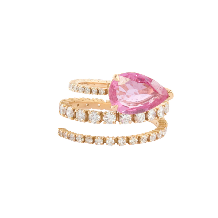 Pink Sapphire and White Diamond Spiral Teardrop Ring
