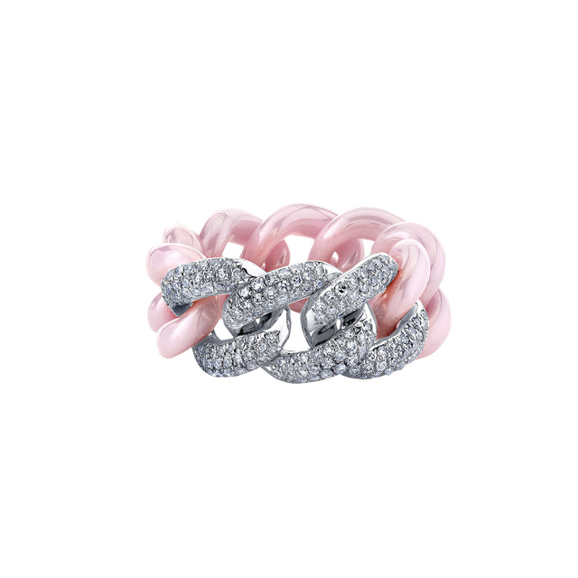 Triple Pave Pink Ceramic Link Ring