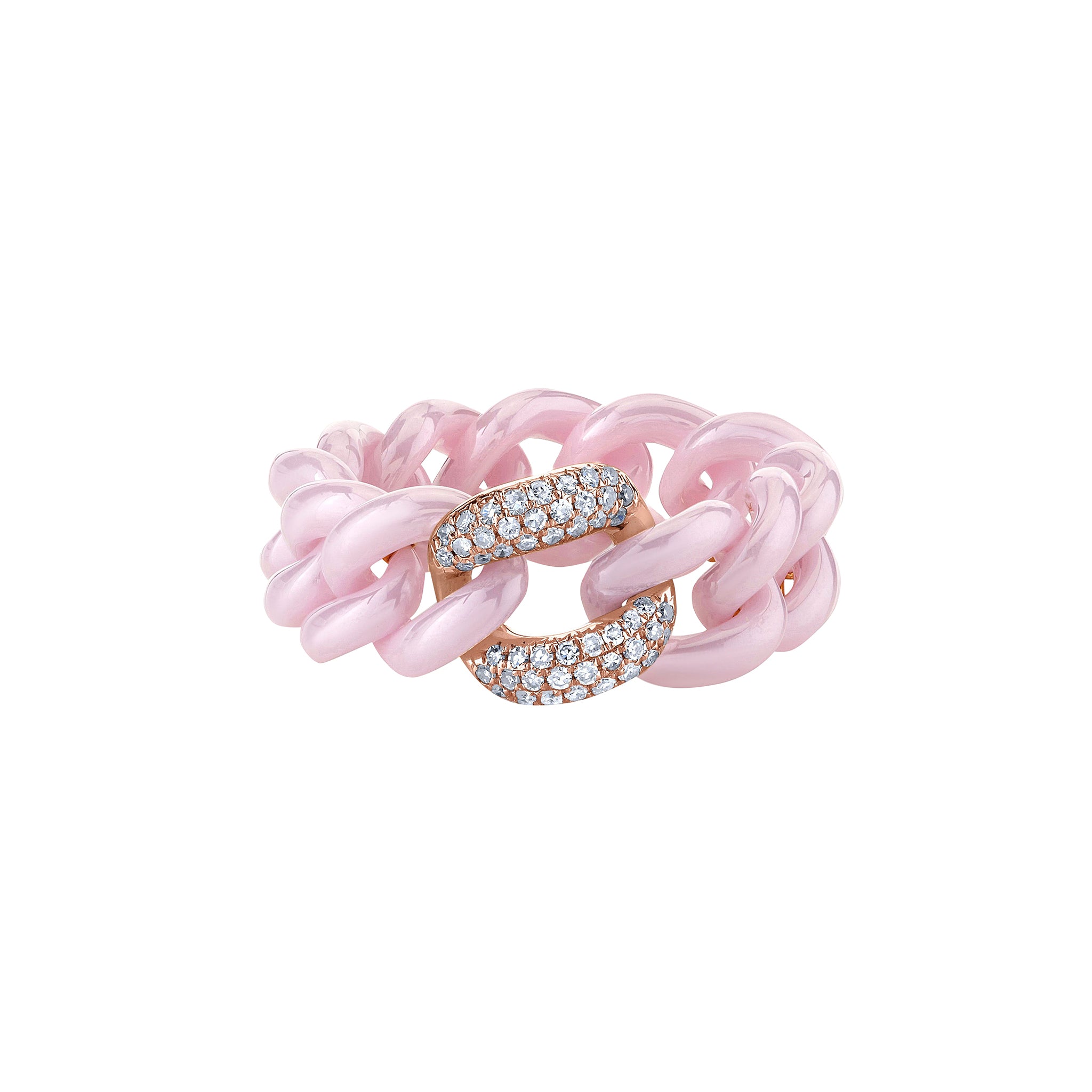 Single Pave Diamond Pink Ceramic Link Ring