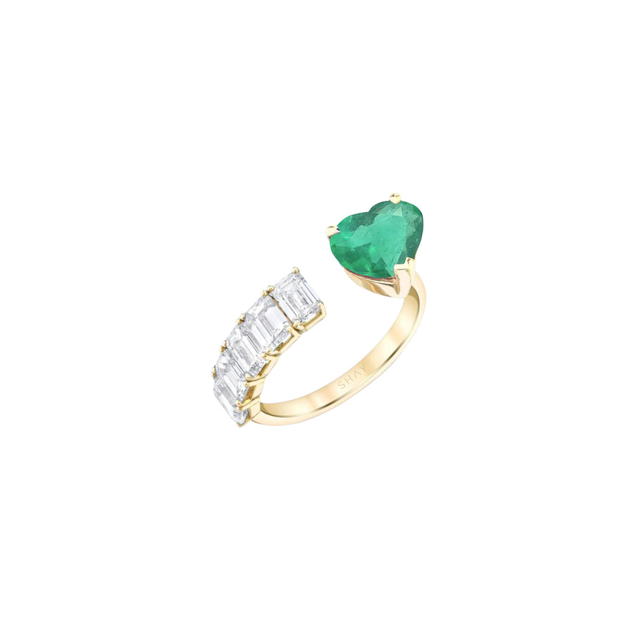 Floating Heart Ring - Emerald and Diamond