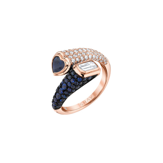 Mixed Bypass Pinky Ring - Blue Sapphire & Diamond - Main Img