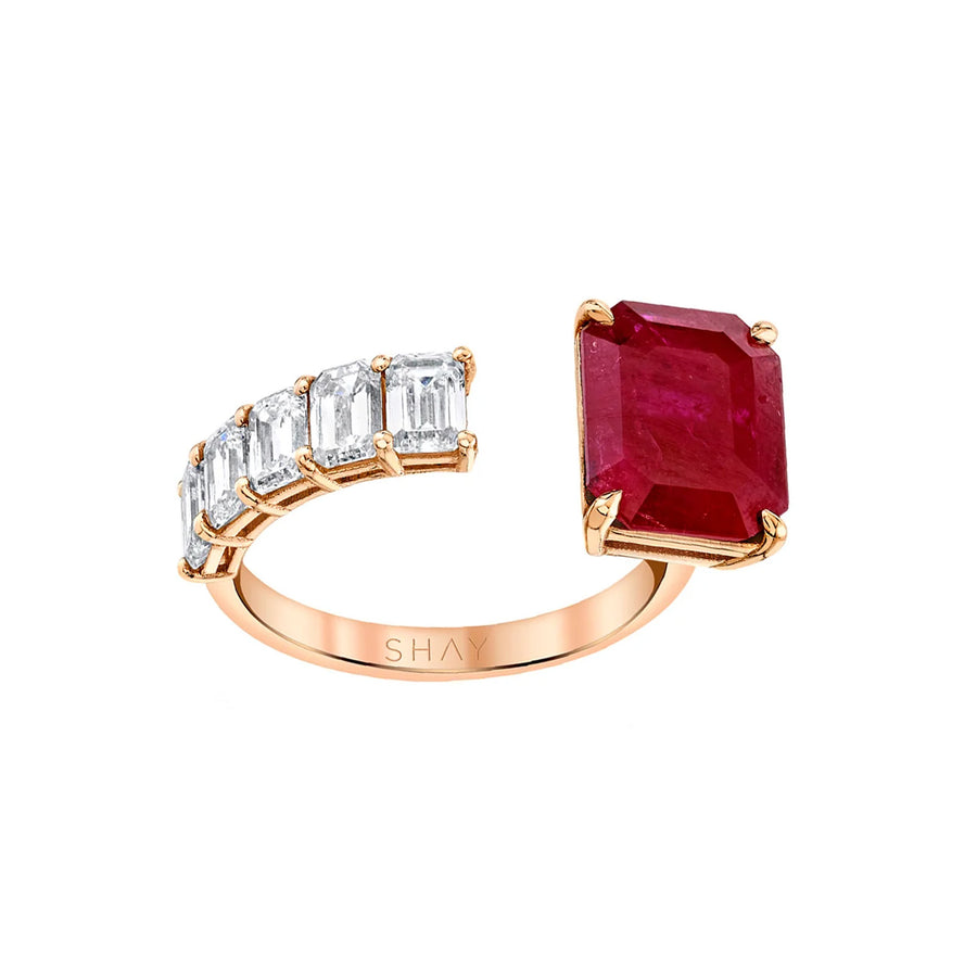 SHAY Ruby Cut Diamond Floating Ring - Rings - Broken English Jewelry front, angledview