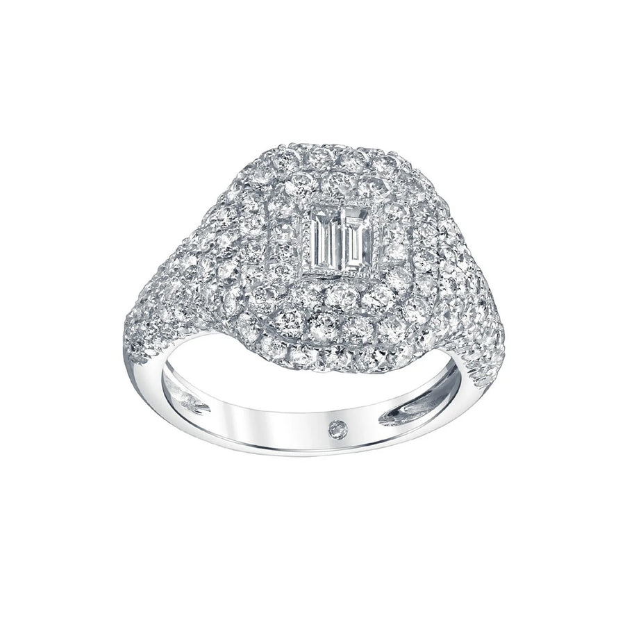 SHAY Pave Baguette Diamond Pinky Ring - White Gold - Broken English Jewelry front view
