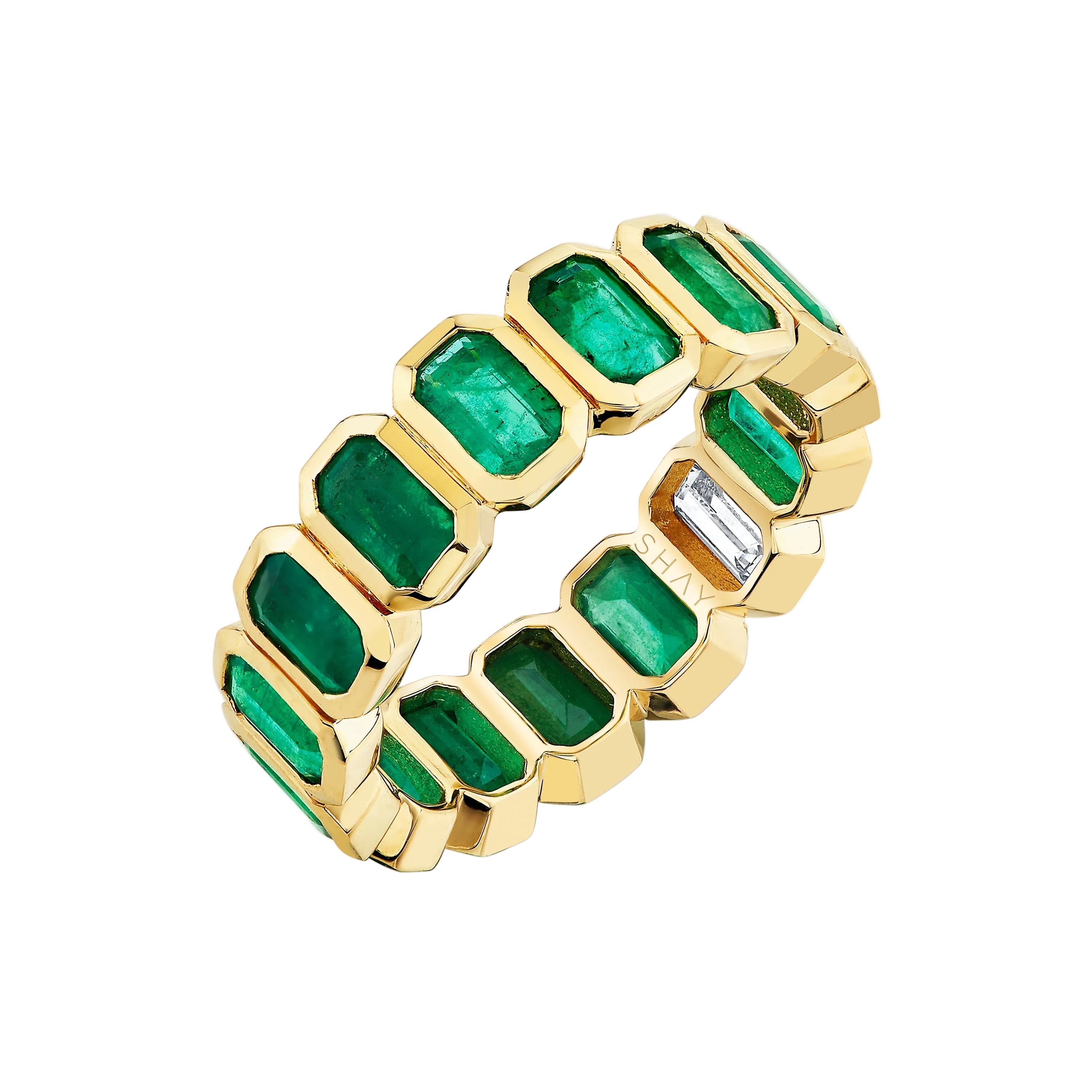 Emerald & Diamond Eternity Band in 18K Yellow Gold