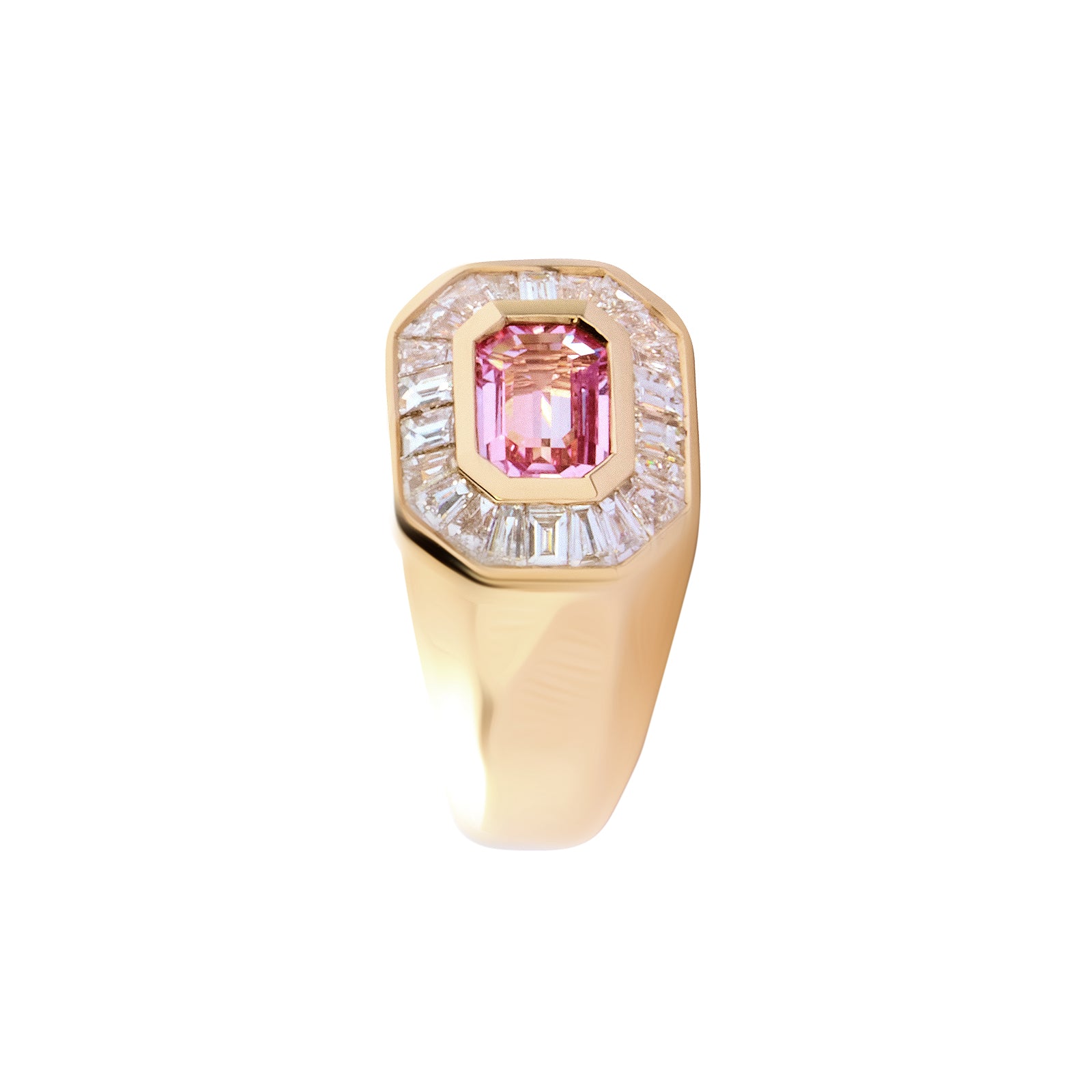 Pink Sapphire and Diamond Baguette Champion Ring