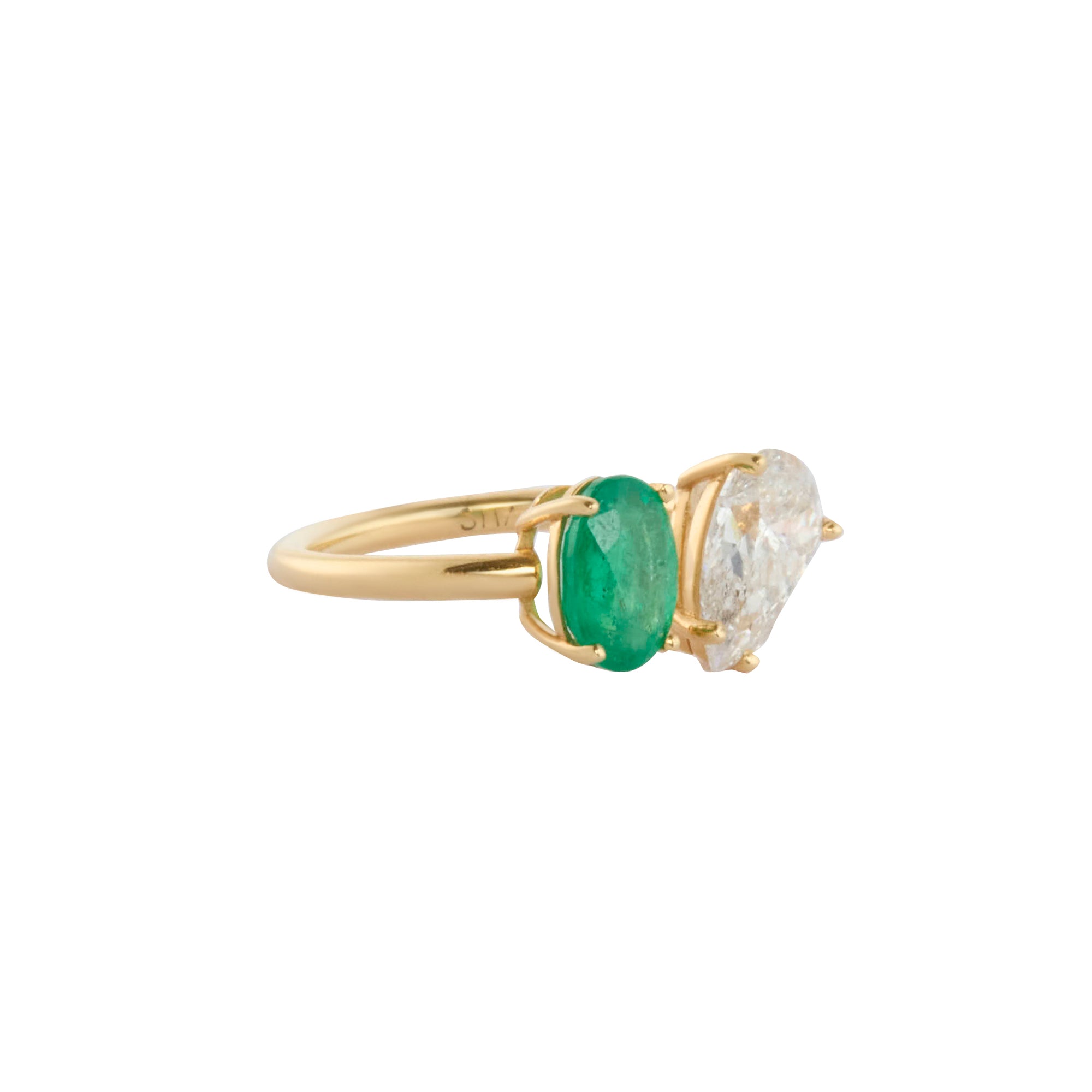 Pear Diamond and Oval Emerald Twin Ring