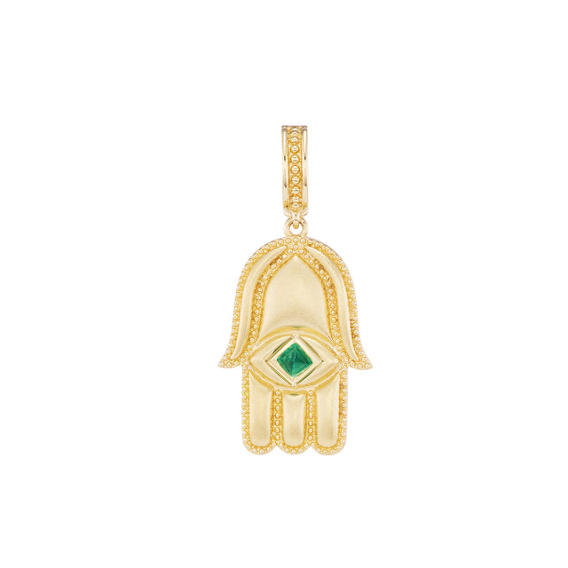 Emerald Mini Hamsa Gold Amulet