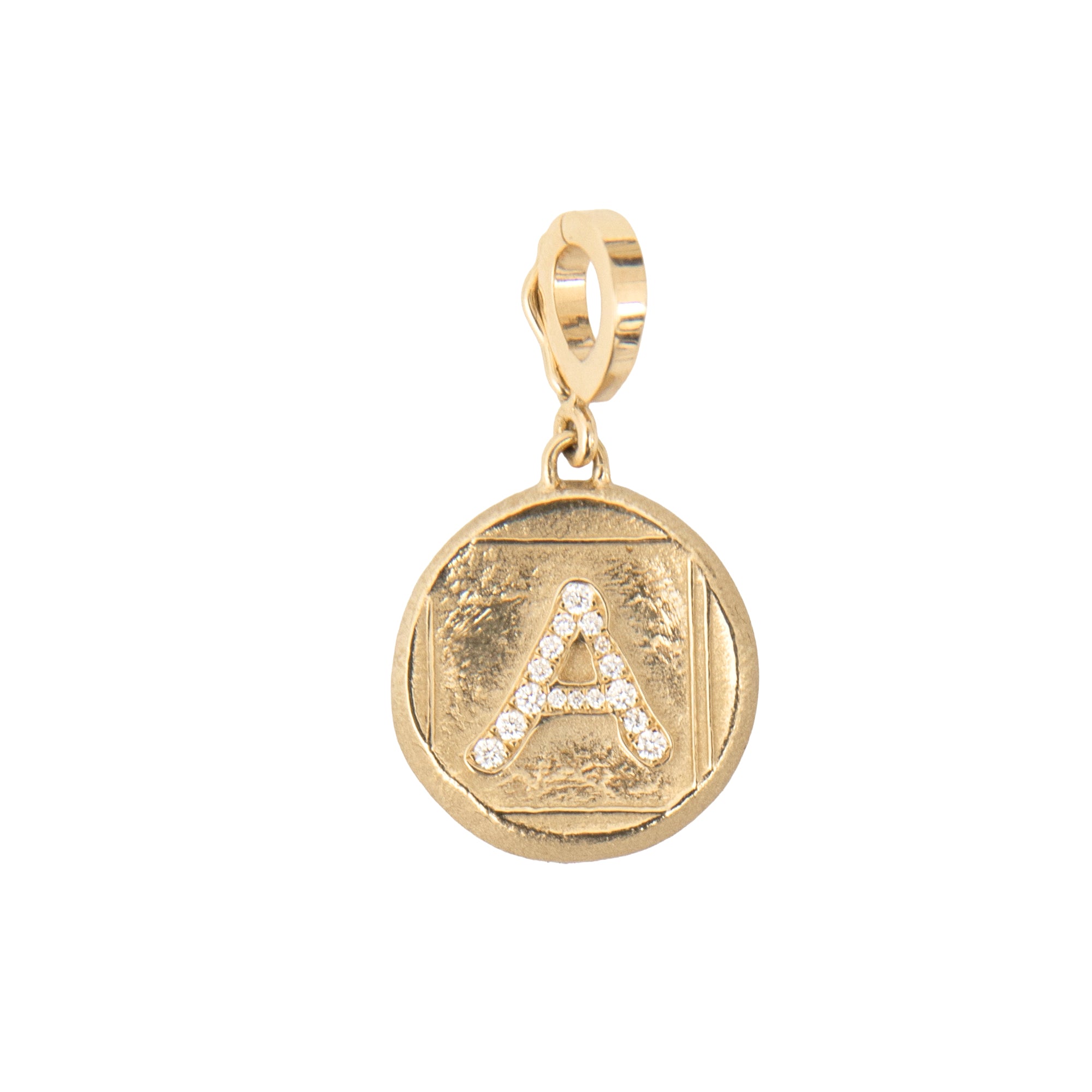 Pave Diamond A Signature Small Coin Charm