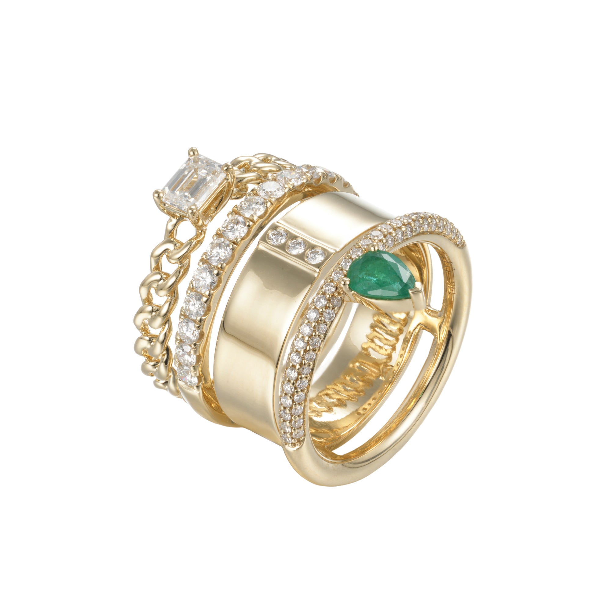 Emerald and Diamond Type Stack Ring