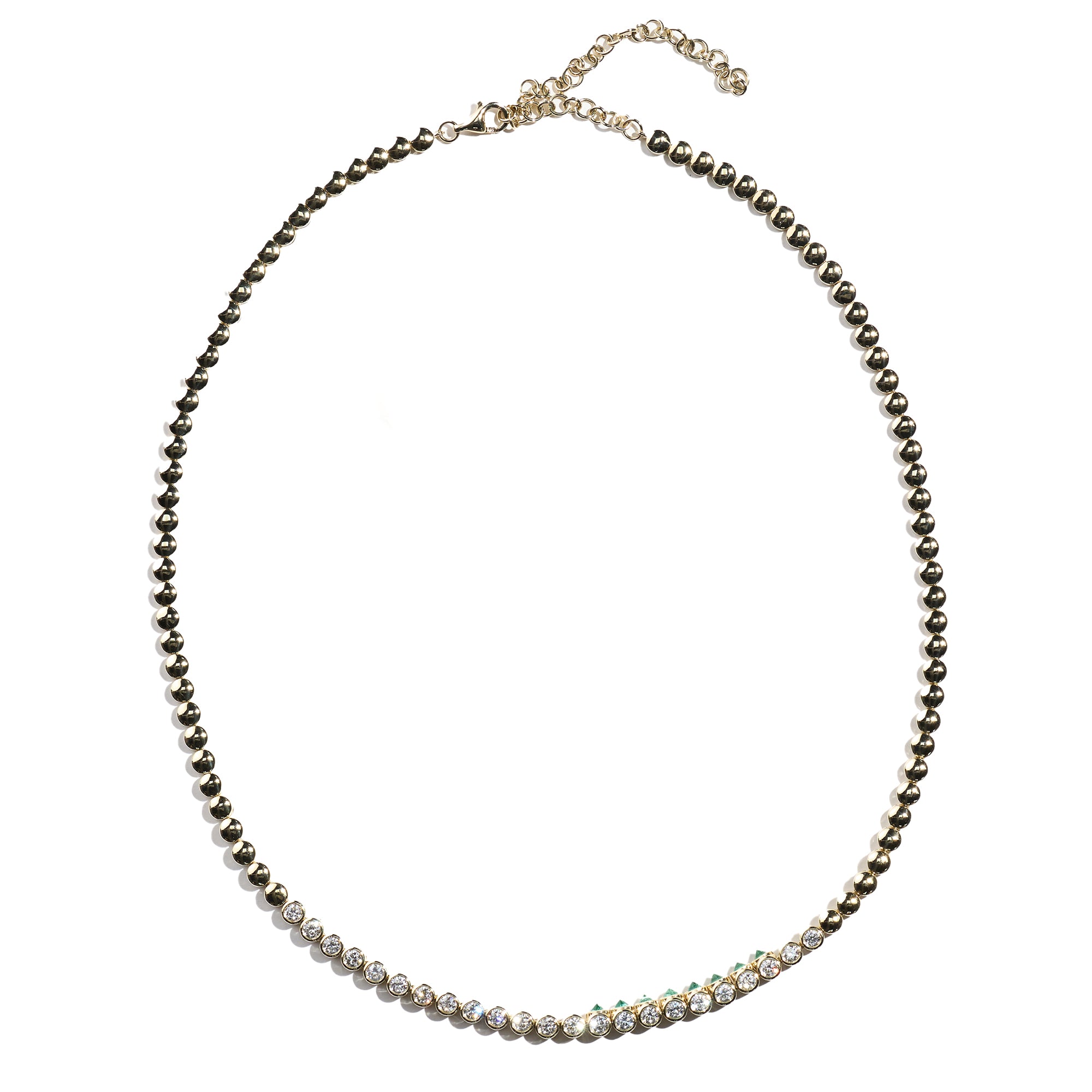 Diamond and Emerald Tubbo Sideway Tennis Necklace