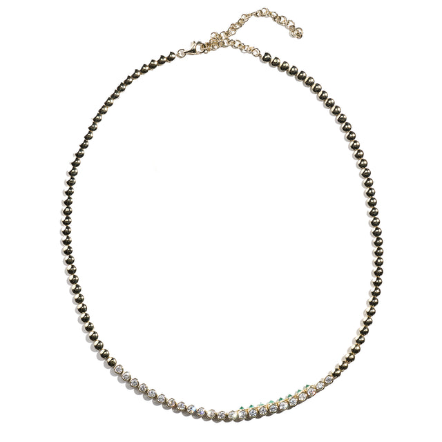Diamond and Emerald Tubbo Sideway Tennis Necklace