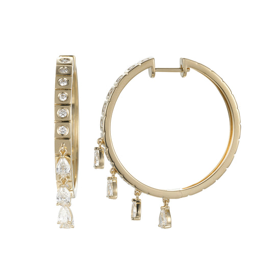 Diamond Large Fringe Leggo Huggie Earrings - Main Img