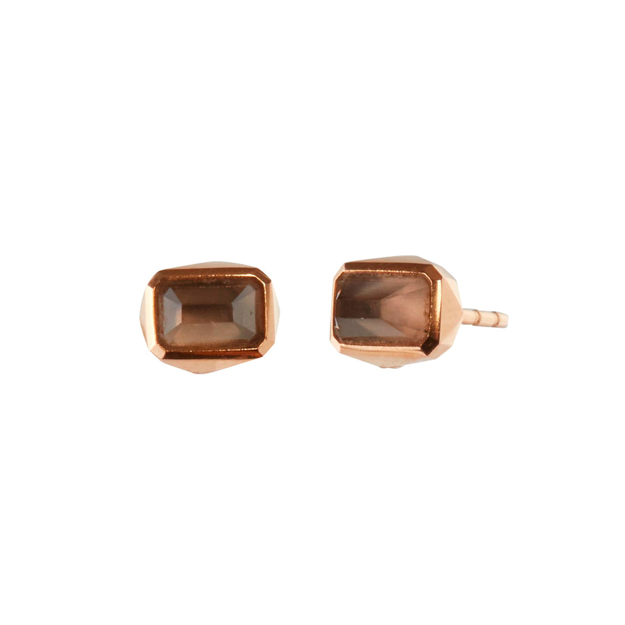 Maqé Smoky Quartz Stud Earrings front and side view