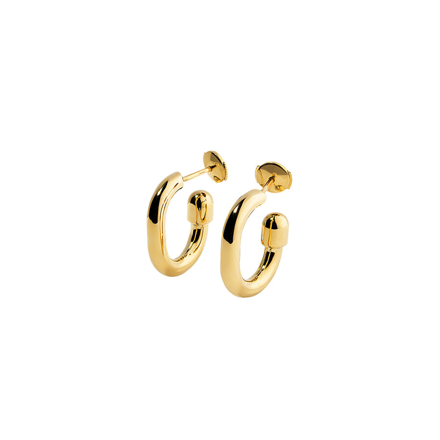 Elior Small Extrusion Pill Thin Gold Hoop Earrings - Earrings - Broken English Jewelry, front angled view