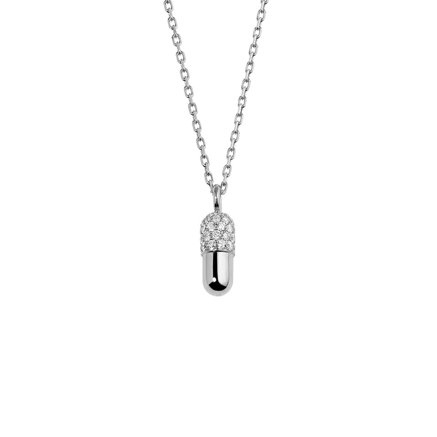 Elior Mini Pill Pendant Diamond Necklace - White Gold - Necklaces - Broken English Jewelry front view
