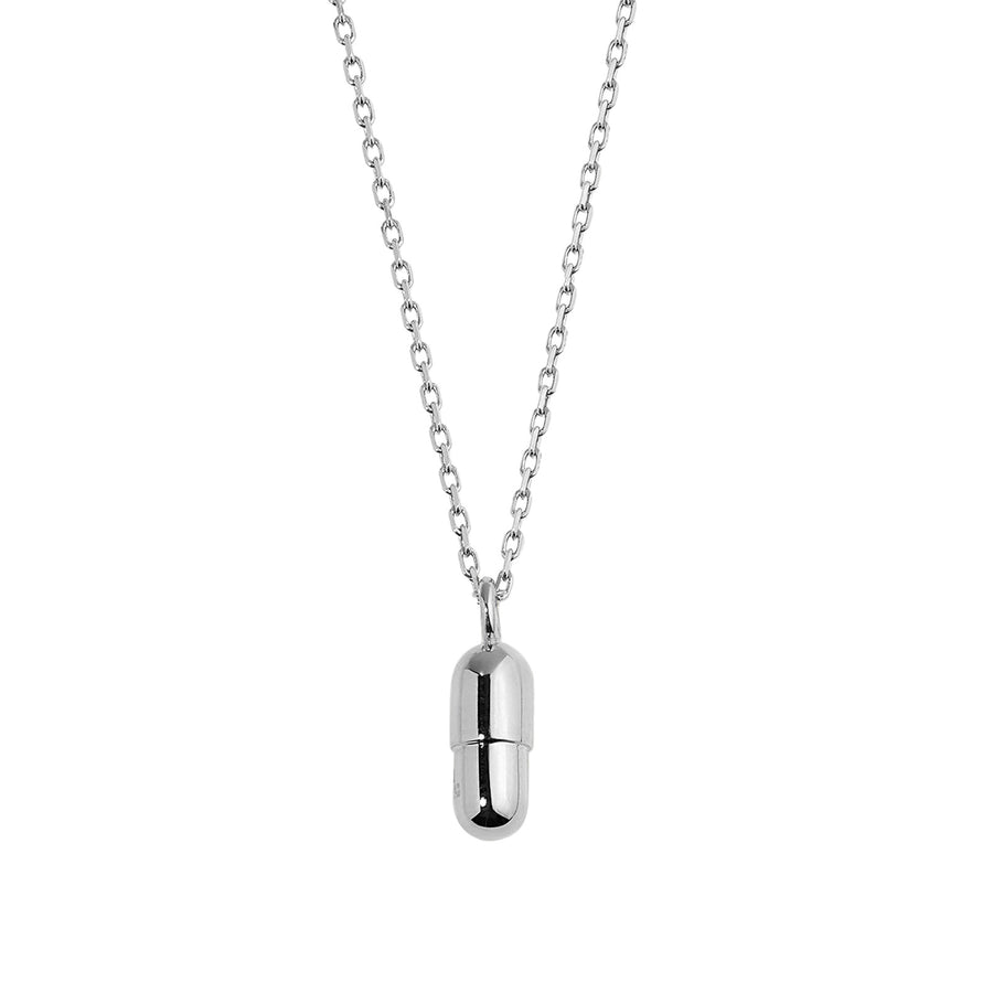 Elior Mini Pill Pendant Necklace - White Gold - Necklaces - Broken English Jewelry front view