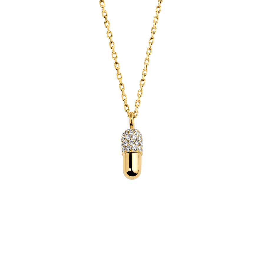 Elior Mini Pill Pendant Diamond Necklace - Yellow Gold - Necklaces - Broken English Jewelry front view